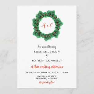 Invitation Courbe de Noël Monogramme de mariage d'hiver