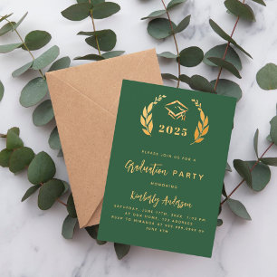 Invitation Courbe d'or vert émeraude 2025 Graduation Party