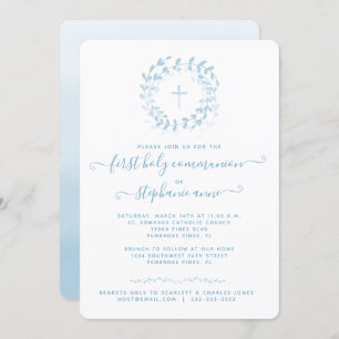 Invitation Courbe et croix bleu communion