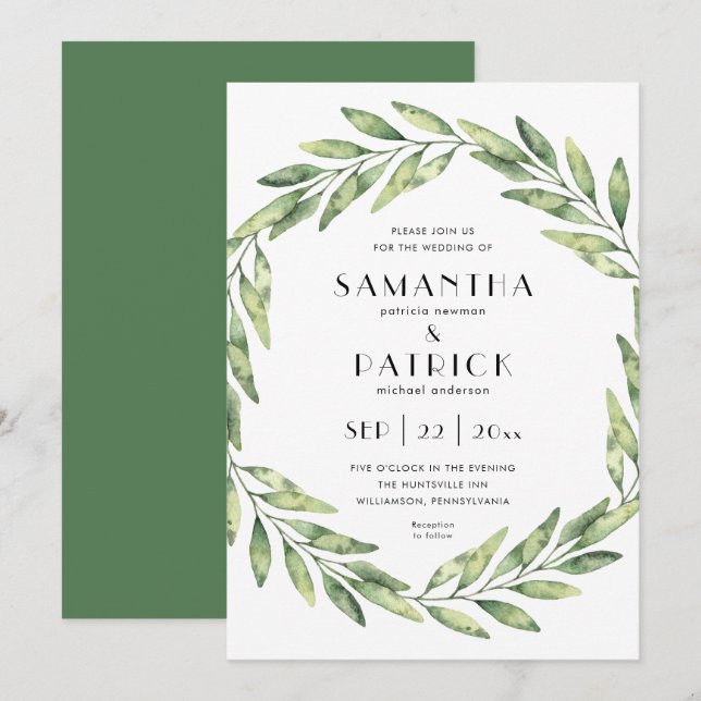 Invitation Courbe feuillue élégante | mariage de texte modern (Devant / Derrière)