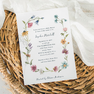 Invitation Courbe Fleur sauvage Boho   Baby shower