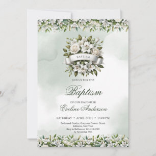Invitation Courbe florale à aquarelle chic avec ruban Baptême