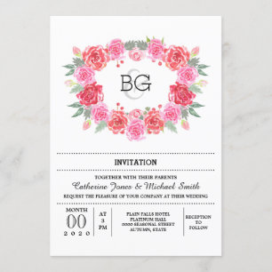 Invitation Courbe rose d'aquarelle florale romantique