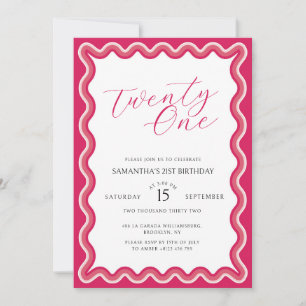 Invitation Courbe rose rose moderne vingt et un anniversaire