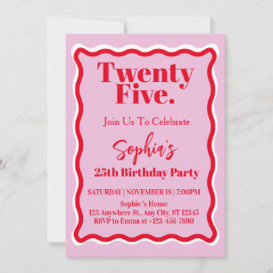 Invitation Courbe rouge rose moderne 25e anniversaire fête
