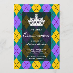 Invitation Couronne à motifs de losanges pourpre jaune