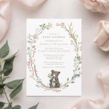 Couronne aquarelle ours en forêt Baby Shower