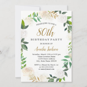 Invitation Couronne aquarelle rose doré 80e anniversaire