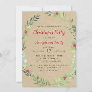 Invitation Couronne aquarelle rustique festive pour la fête d