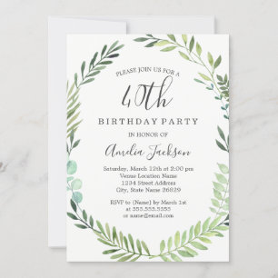 Invitation Couronne aquarelle verte élégante 40e anniversaire