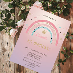 Invitation Couronne arc-en-ciel aquarelle paillettes Annivers
