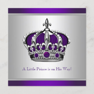Invitation Couronne argent et violet Petit Prince Baby Shower