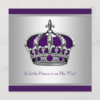 Invitation Couronne argent et violet Petit Prince Baby Shower
