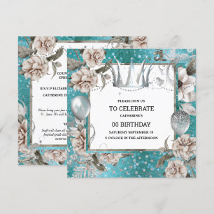 Invitation Couronne argentée chic parties scintillant florale