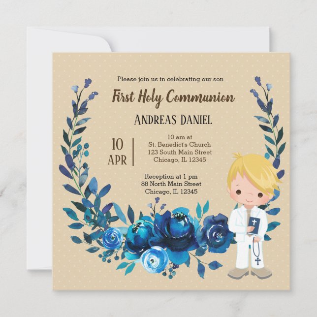 Invitation Couronne bleue de la Sainte Communion (Devant)