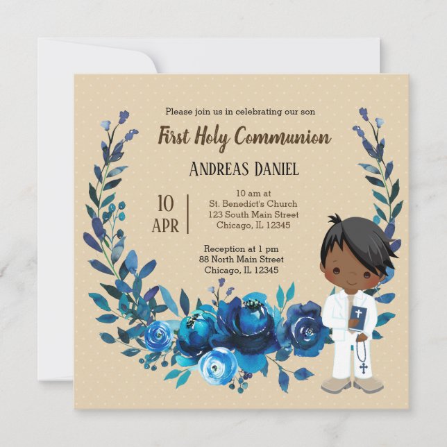 Invitation Couronne bleue de la Sainte Communion (Devant)