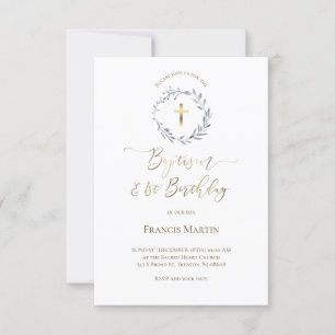 Invitation couronne bleue poussiéreuse   Baptême et 1er anniv
