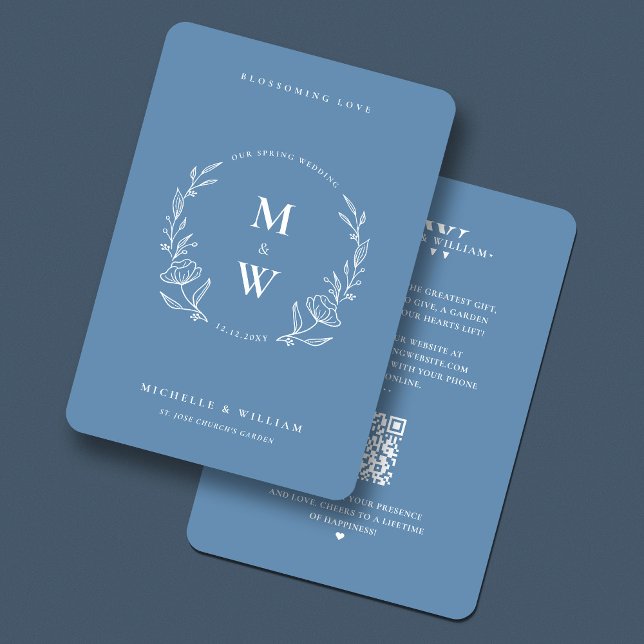 Invitation Couronne Bohème Monogramme Fleurs Mariage Bleu Pou (Boho Wreath Monogram Floral Wedding Dusty Blue Invitation
)