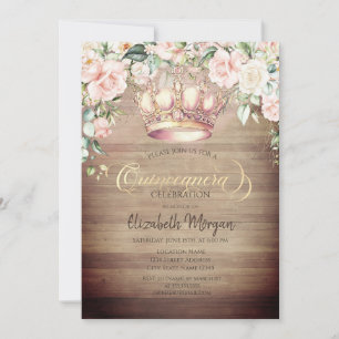 Invitation Couronne Boho Roses Bois Quinceañera