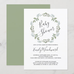 Invitation Couronne botanique de sauge Baby Shower