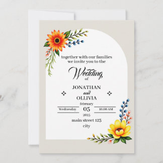 Invitation Couronne botanique jaune orange