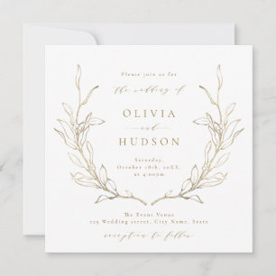 Invitation Couronne botanique simple or mariage rustique
