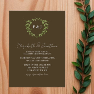 Invitation Couronne botanique Tons Terre Engagement Party