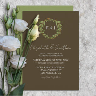Invitation Couronne botanique Tons Terre Mariage