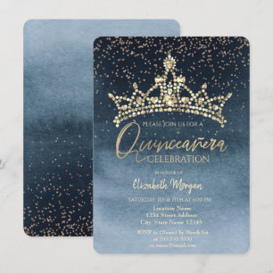 Invitation Couronne chic confettis bleu marine Quinceañera