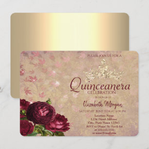 Invitation Couronne chic roses rouges Quinceañera
