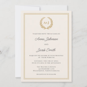 Invitation Couronne classique Monogram Laurel avec Mariage ph