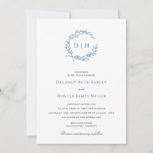 Invitation Couronne Classique Monogramme Mariage Navy