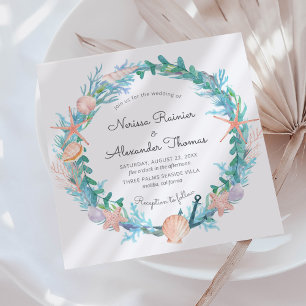 Invitation Couronne Côtière Mariage à la Plage à l'Aquarell