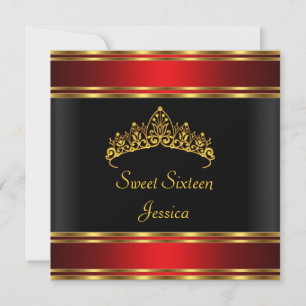 Invitation Couronne de 16 ans Anniversaire Noir Rouge Or Arge