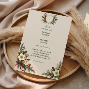 Invitation Couronne de baies de houx dorée Heraldique