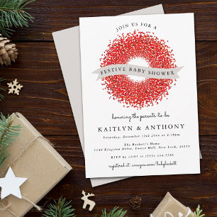 Invitation Couronne de baies rouges Fête de Noël Baby Shower