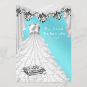 Invitation Couronne de ballicieuse robe blanche Rose sarcelle