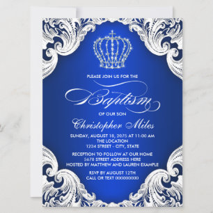 Invitation Couronne de baptême bleu royal