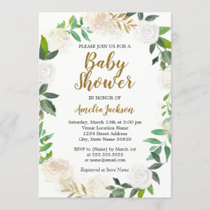 Invitation Couronne de bébé Baby Shower aquarelle rose doré