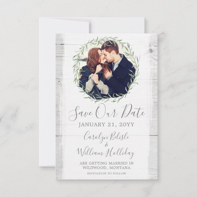 Invitation Couronne de bois rustique et de feuilles botanique (Devant)