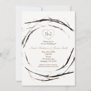 Invitation Couronne de brindilles et branches rustiques pour