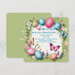 Invitation Couronne de chasse aux œufs de Pâques Papillons Ve