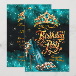 Invitation Couronne de chaussure dorée pour fête d'anniversai