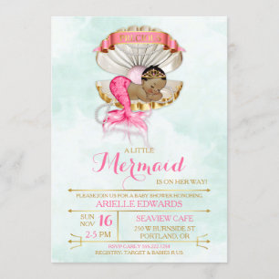 Invitation Couronne de clam Mermaid Baby Afro-Américaine