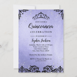 Invitation Couronne de damas à paillettes violettes Quinceane