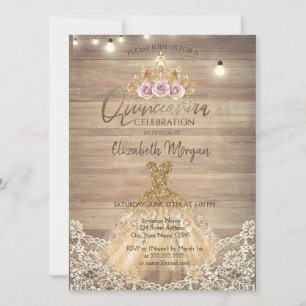 Invitation Couronne de dentelle florale, lumières, robe Quinc