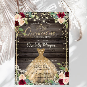 Invitation  Couronne de dentelle,Tiare,Robe,Roses Foncé Bois 