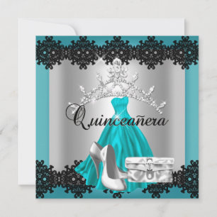 Invitation Couronne de diamants argentés en teal pour Quincea