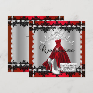 Invitation Couronne de diamants argentés rouges pour Quincean