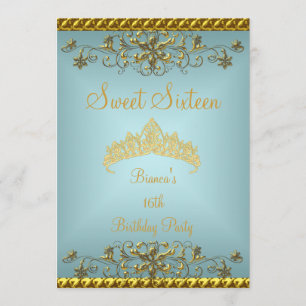 Invitation Couronne de diamants bleu sarcelle or pour Sweet 1